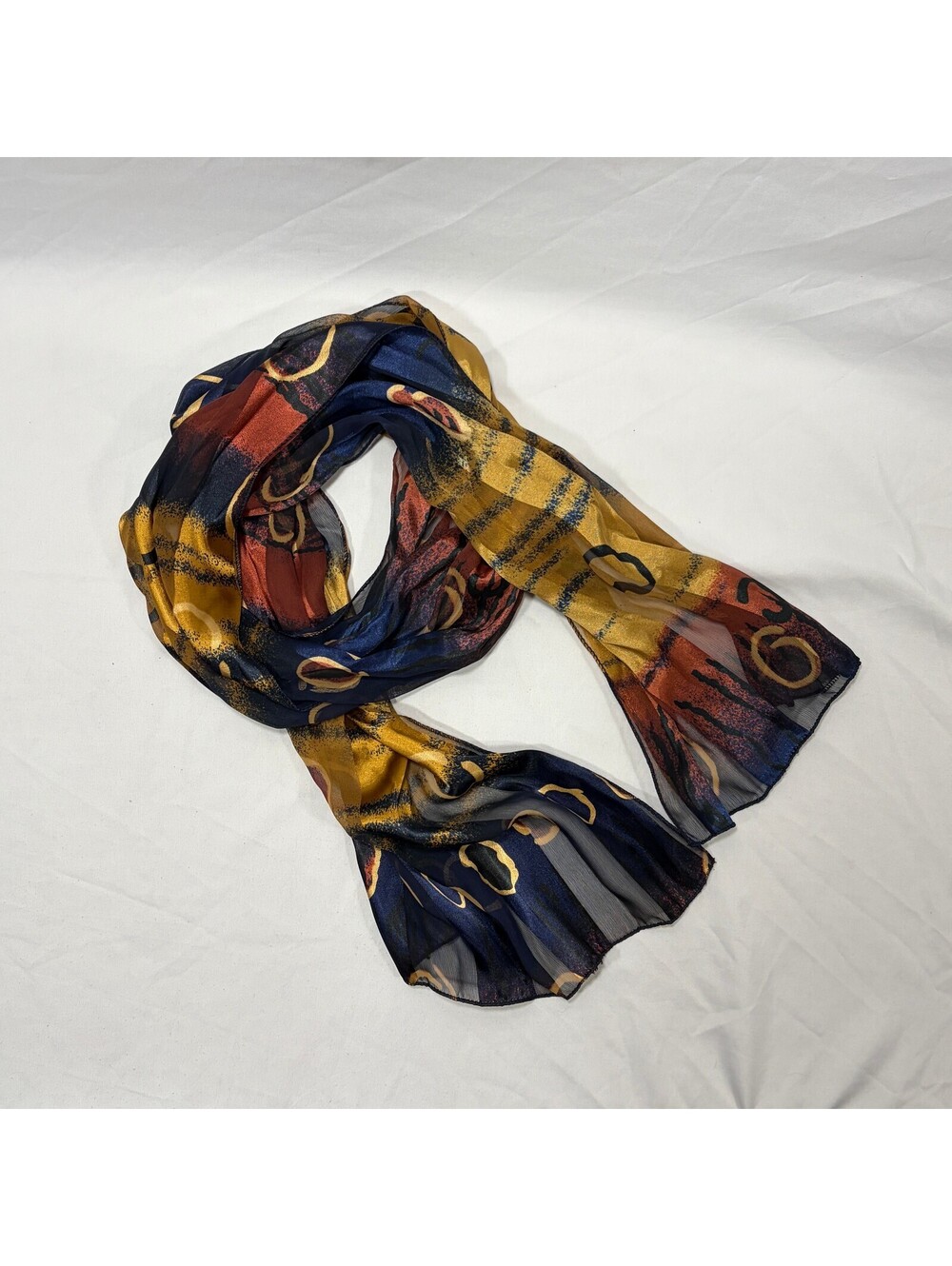 Rectangle Scarf Jewel Tones Vintage Abstract MCM Blue & Gold